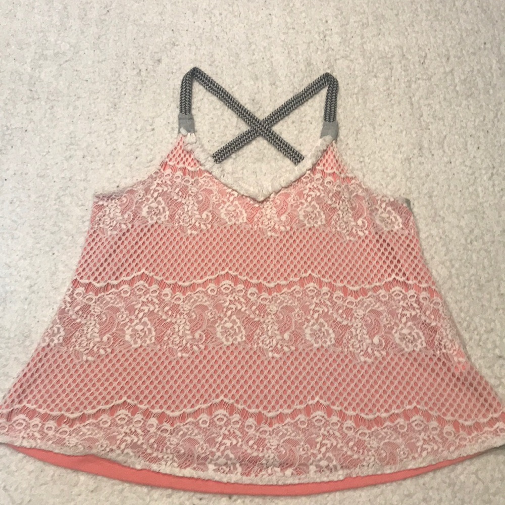 Coral colored lace tank top